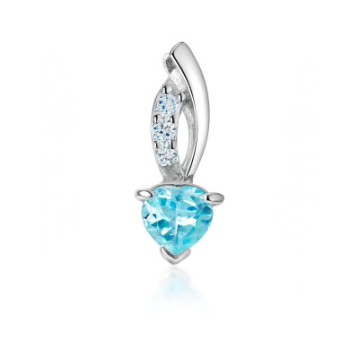 Pendentif Argent 925 Rhodié Topaze bleue traitée Coeur et Oxydes