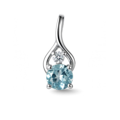 Pendentif Argent 925 Rhodié Topaze bleue traitée et Oxyde