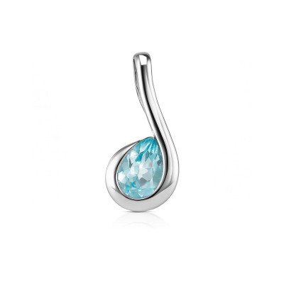 Pendentif Argent 925 Rhodié Topaze bleue traitée poire 7x5mm