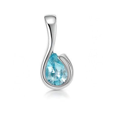Pendentif Argent 925 Rhodié Topaze bleue traitée poire 7x5mm