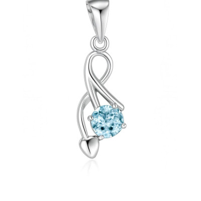 Pendentif Argent 925 Rhodié Topaze bleue traitée Ronde 5mm