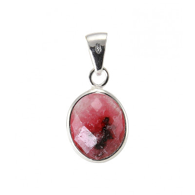 Pendentif Argent 925  Rhodonite Ovale facettée 11x9mm