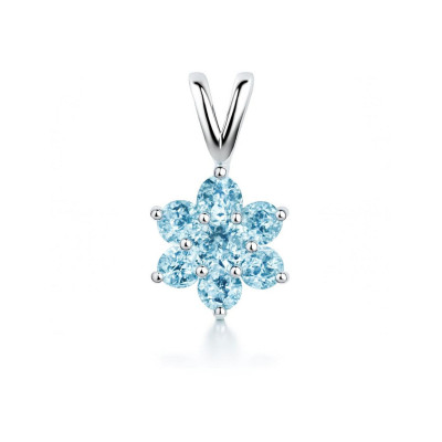 Pendentif Argent 925 Topaze Bleue Traitée Motif Fleur