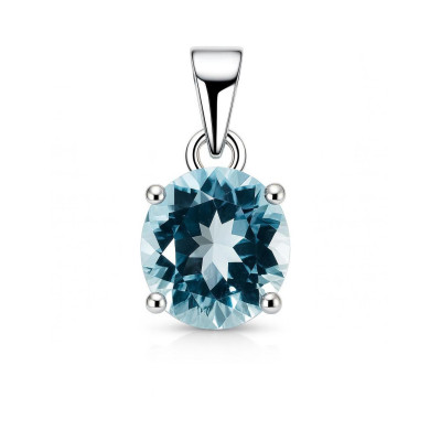 Pendentif Argent 925 Topaze Bleue Traitée Ronde 10mm