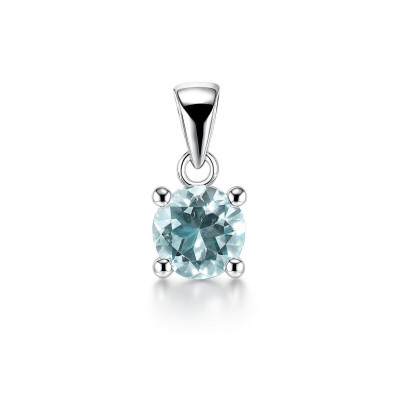 Pendentif Argent 925 Topaze Bleue Traitée ROnde 6mm