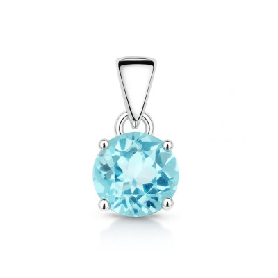 Pendentif Argent 925 Topaze Bleue Traitée Ronde 8mm