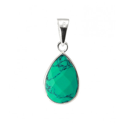 Pendentif Argent 925  Turquoise Reconstituée Poire  facettée 12x8mm