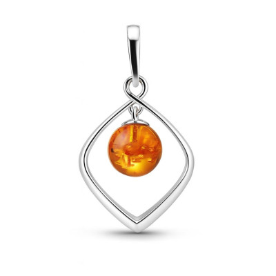 Pendentif Argent Ambre Boule dans un losange