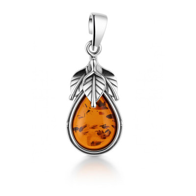 Pendentif Argent Ambre Goutte 14x10mm