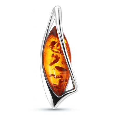 Pendentif Argent Ambre Moderne