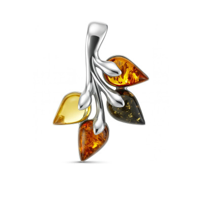 Pendentif Argent Ambre Multicolore en forme de branche