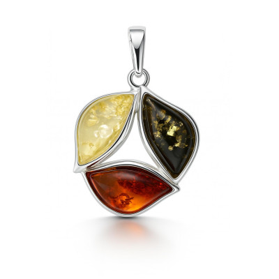 Pendentif Argent  Ambre Multicolore