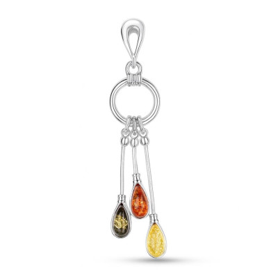 Pendentif Argent Ambre Multicolore