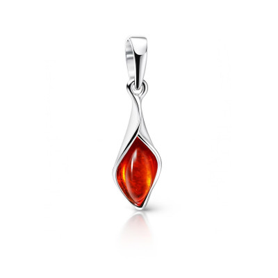 Pendentif Argent  Ambre Navette 10x5mm