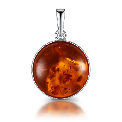 Pendentif Argent  Ambre Pierre Ronde 18mm