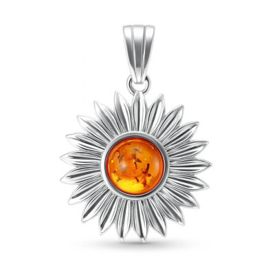 Pendentif Argent Ambre Tournesol