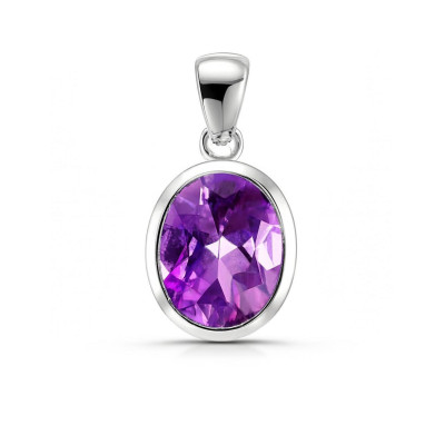 Pendentif Argent  Améthyste Ovale 10x8mm Serti Clos