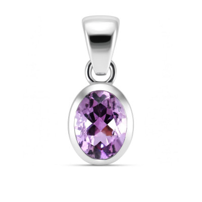 Pendentif Argent  Améthyste Ovale 8x6mm Serti Clos