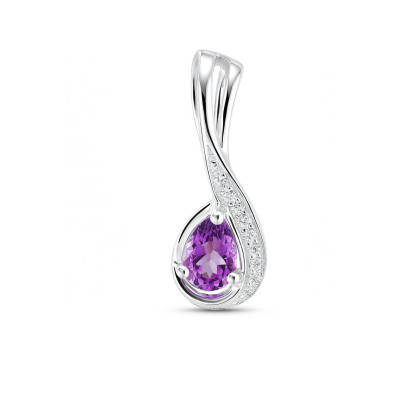 Pendentif Argent Améthyste Poire et Oxyde