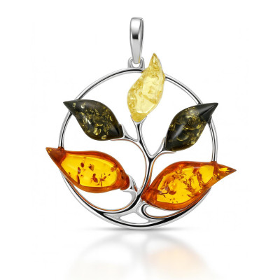 Pendentif Argent Arbre de Vie et Ambre Multicolore