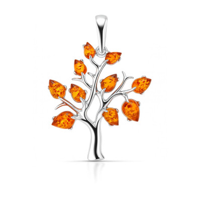 Pendentif Argent Arbre de Vie et Ambre