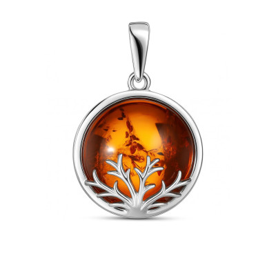 Pendentif Argent Arbre de Vie et Ambre