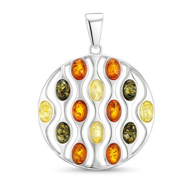 Pendentif Argent Cercle et Ambre Multicolore