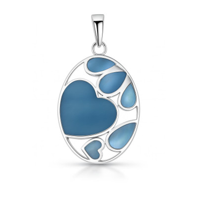 Pendentif Argent Coeur et Pétales Nacre bleue