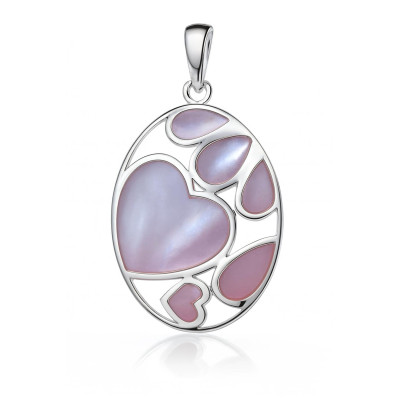 Pendentif Argent Coeur et Pétales Nacre rose