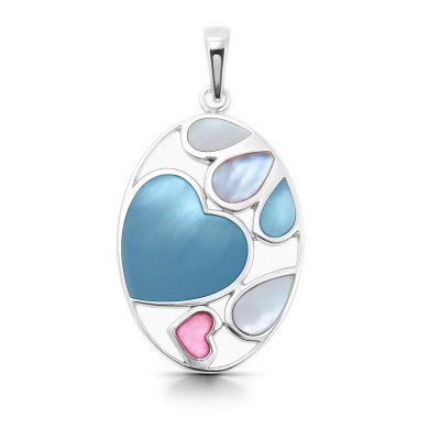 Pendentif Argent Coeur et Pétales Nacre tricolore
