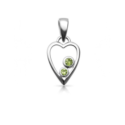 Pendentif Argent Coeur Péridot 1.5 et 2mm