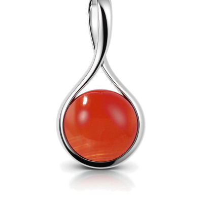 Pendentif Argent  Cornaline Ronde 12mm