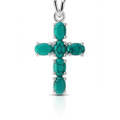 Pendentif Argent Croix Turquoise reconstituée  