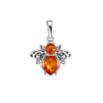 Pendentif argent et ambre abeille