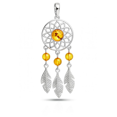 Pendentif argent et ambre attrape rêve