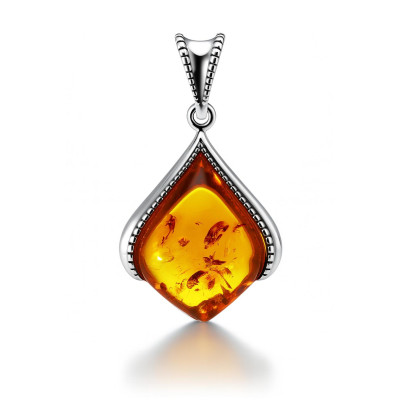 Pendentif argent et ambre de 14x18mm