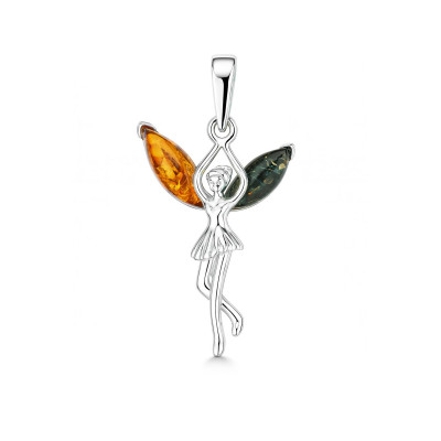 Pendentif argent et ambre fée