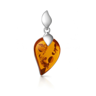 Pendentif argent et ambre goutte de 11x17mm