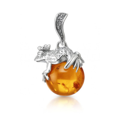 Pendentif argent et ambre grenouille
