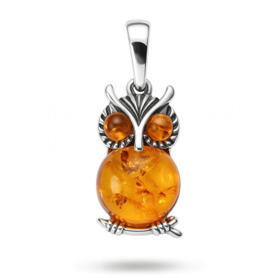 Pendentif Argent et Ambre hibou