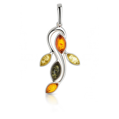 Pendentif Argent et Ambre Multicolore