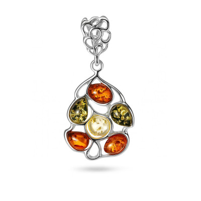 Pendentif argent et ambre multicolore 