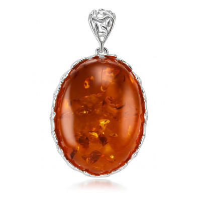 Pendentif Argent et Ambre Ovale 32x22mm