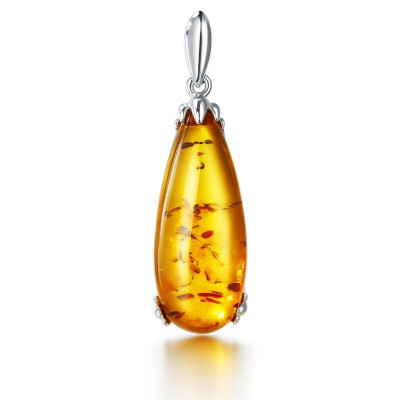 Pendentif argent et ambre poire de 12x30mm 