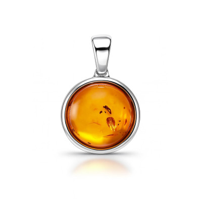 Pendentif Argent et Ambre rond 15mm