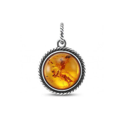 Pendentif argent et ambre ronde de 12mm 