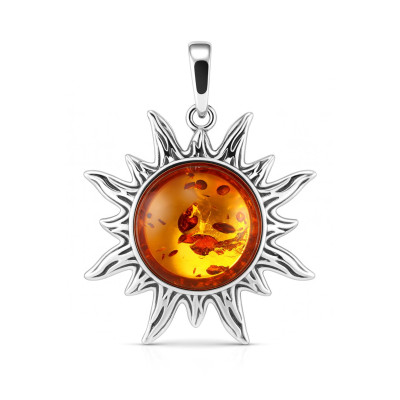 Pendentif argent et ambre soleil