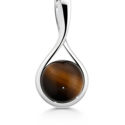 Pendentif Argent et Oeil de Tigre Rond 12mm