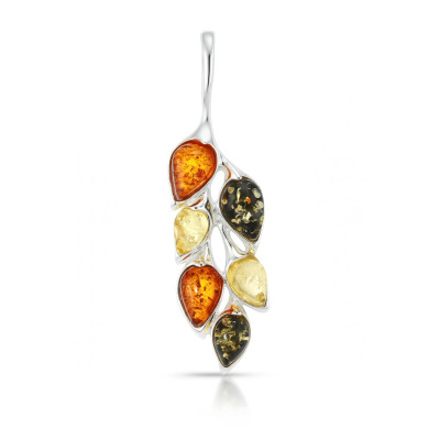 Pendentif Argent Feuilles Ambre tricolore