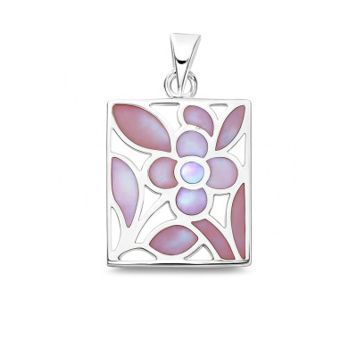 Pendentif Argent Fleur Nacre rose 